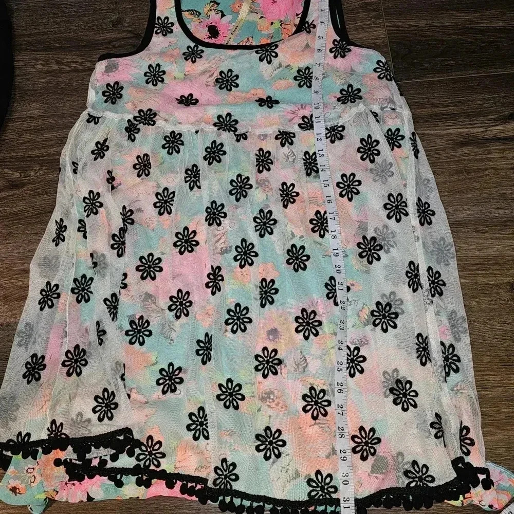 Uncle Frank Neon Floral Whimsygoth Mesh Embroidered Overlay Flirty Mini Dress XS - Picture 12 of 15